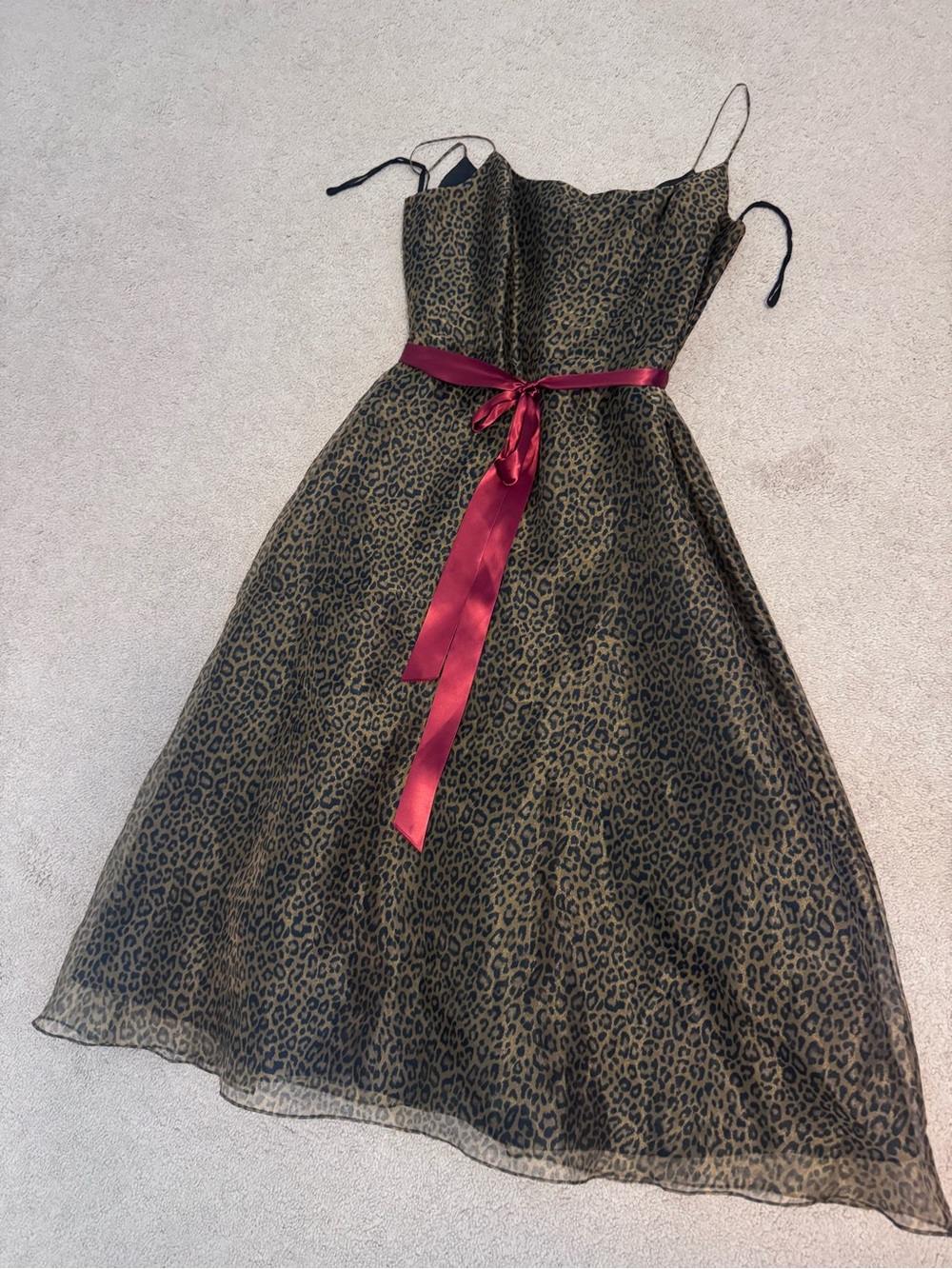 Jessica Howard Leopard Print Formal Dress with Burgundy Sash